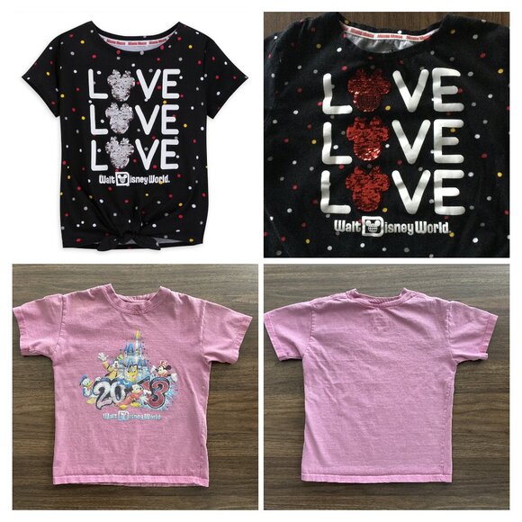 Disney Minnie Mouse Sequin T-Shirt (L) & Mickey Mouse Friends Tee (XS) Bundle - Picture 1 of 3